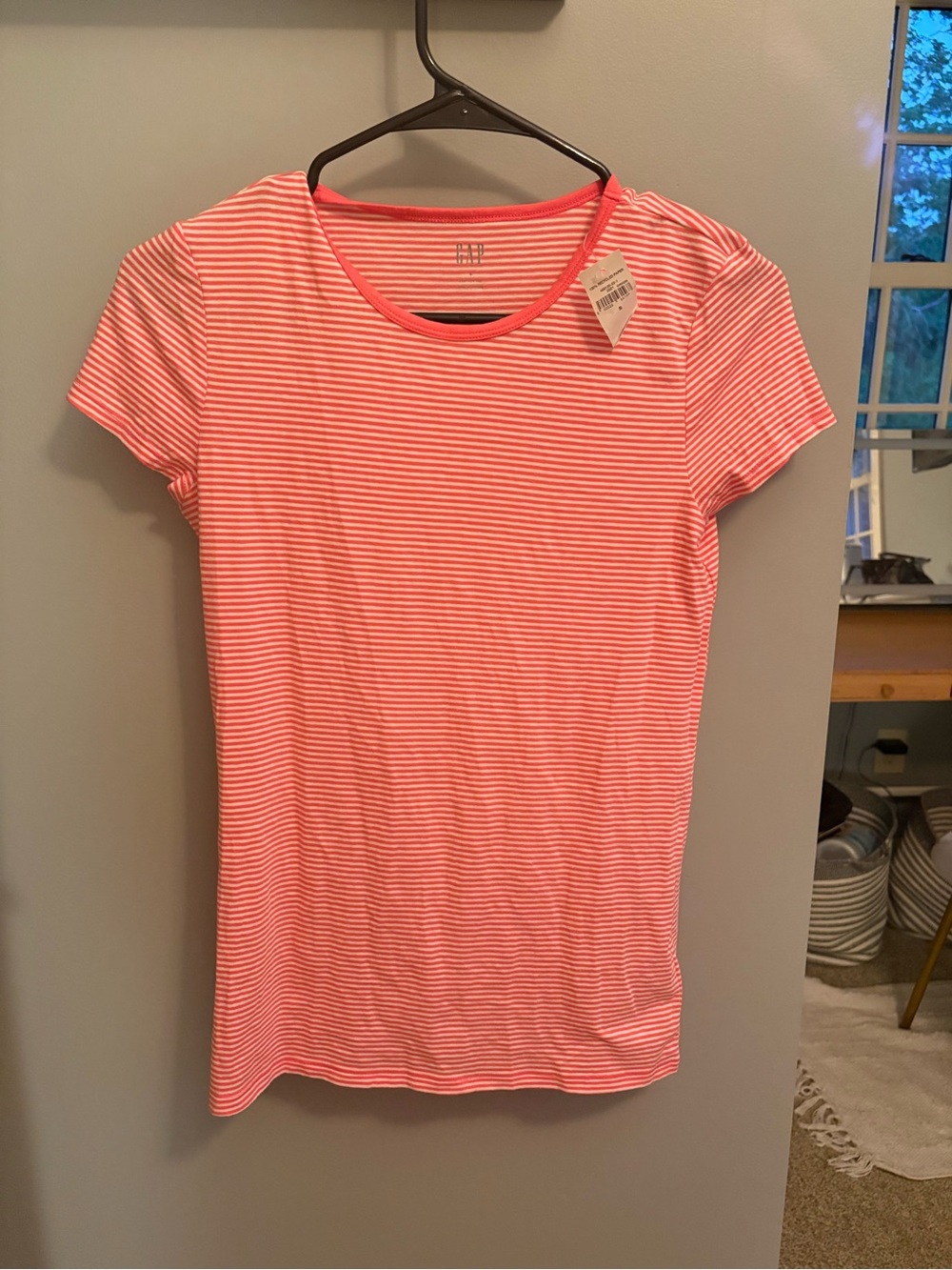 GAP Coral and White Striped Short-Sleeve Tee